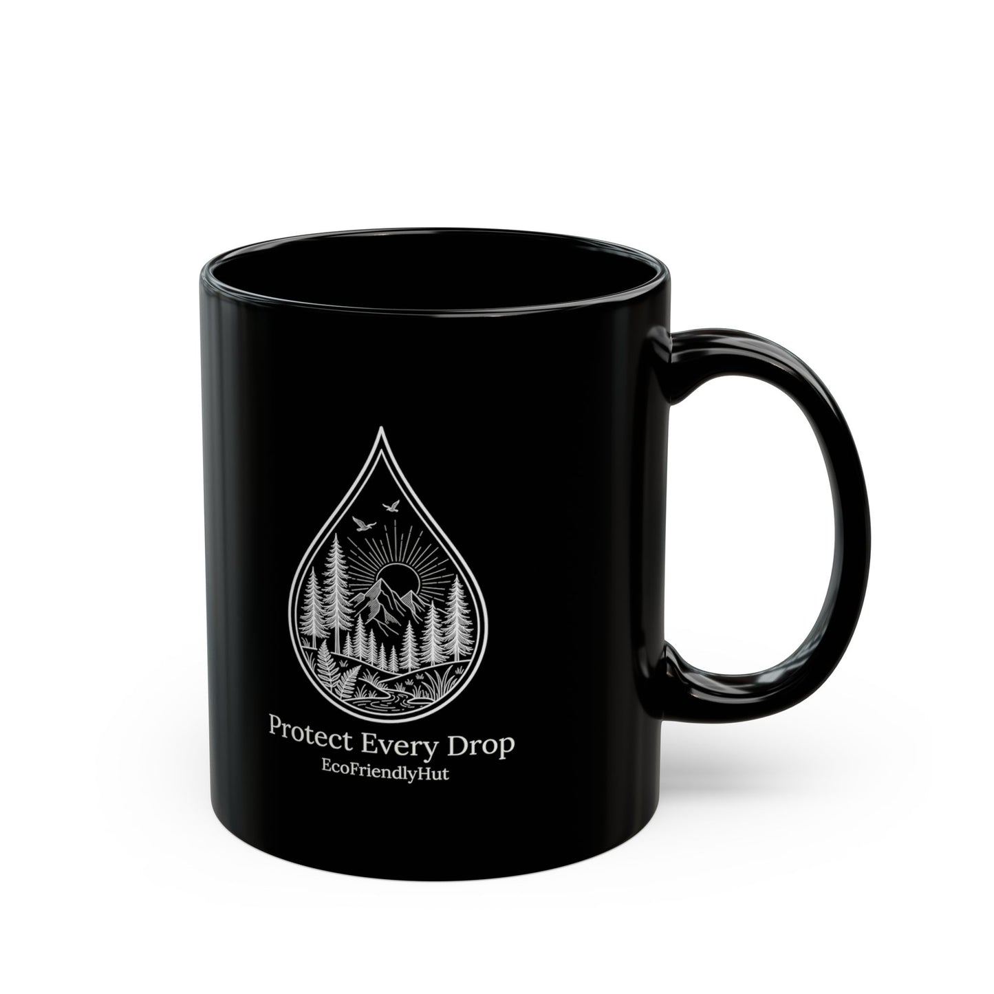 Protect Every Drop Black Mug – Eco-Friendly Water Conservation Coffee Cup