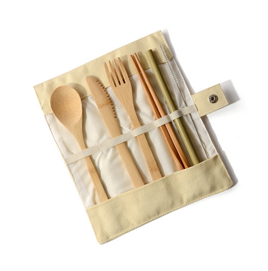 Wooden Travel Cutlery Set With Pouch