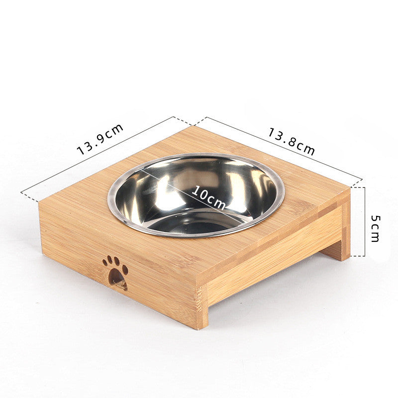 Pet Ceramic Bamboo Frame Double Bowl