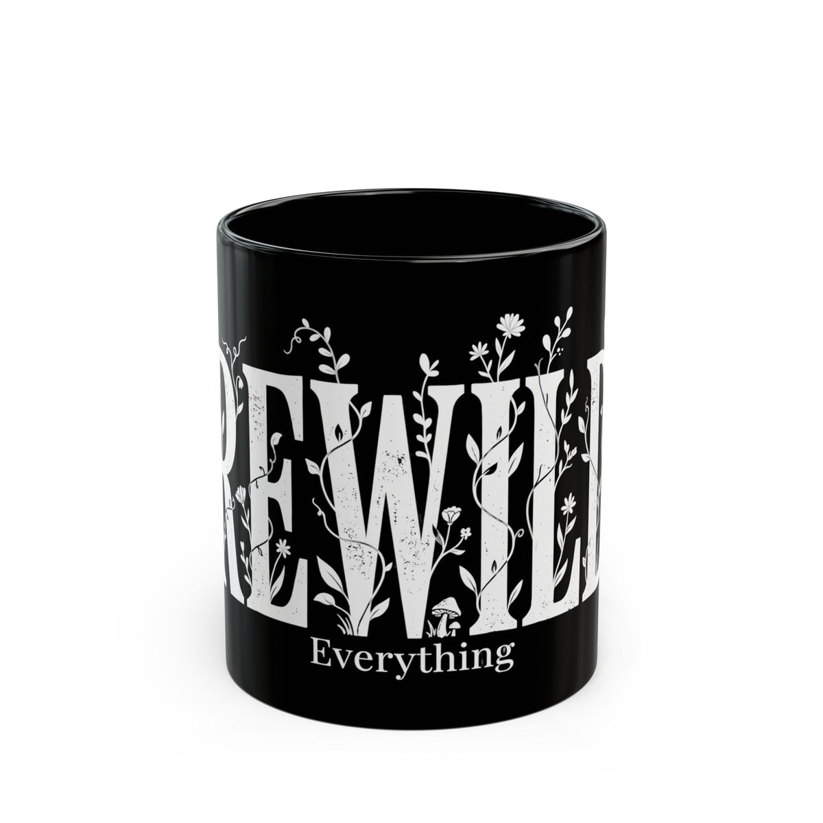 Ceramic Coffee Mug, Black Floral — 11oz/15oz
