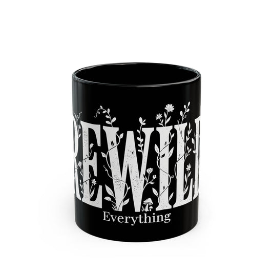 Ceramic Coffee Mug, Black Floral — 11oz/15oz
