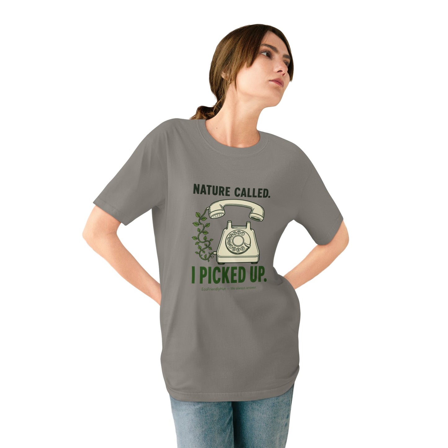 Nature Called T‑Shirt — “I Picked Up” Vintage Phone Eco Graphic Tee