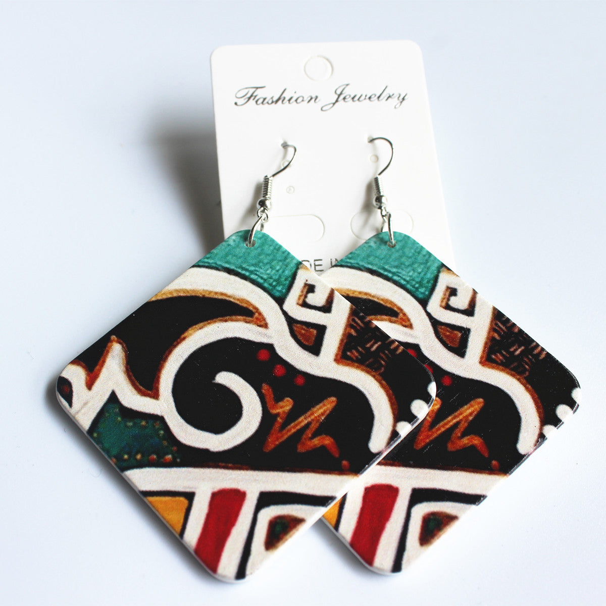 Vintage Wooden Square Earrings