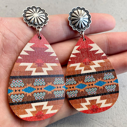 Women's Fashion Retro Geometric Wooden Earrings