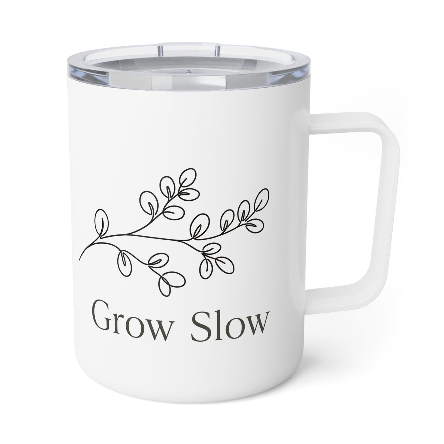 Insulated Coffee Mug — "Grow Slow" Minimal Botanical 10oz Travel Tumbler