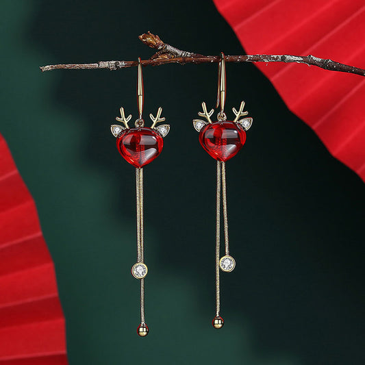 Silver Post Christmas Elk Horn Earrings