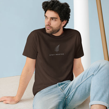 Stay Rooted Organic T-Shirt — Minimal Leaf Graphic, Natural Lifestyle Tee