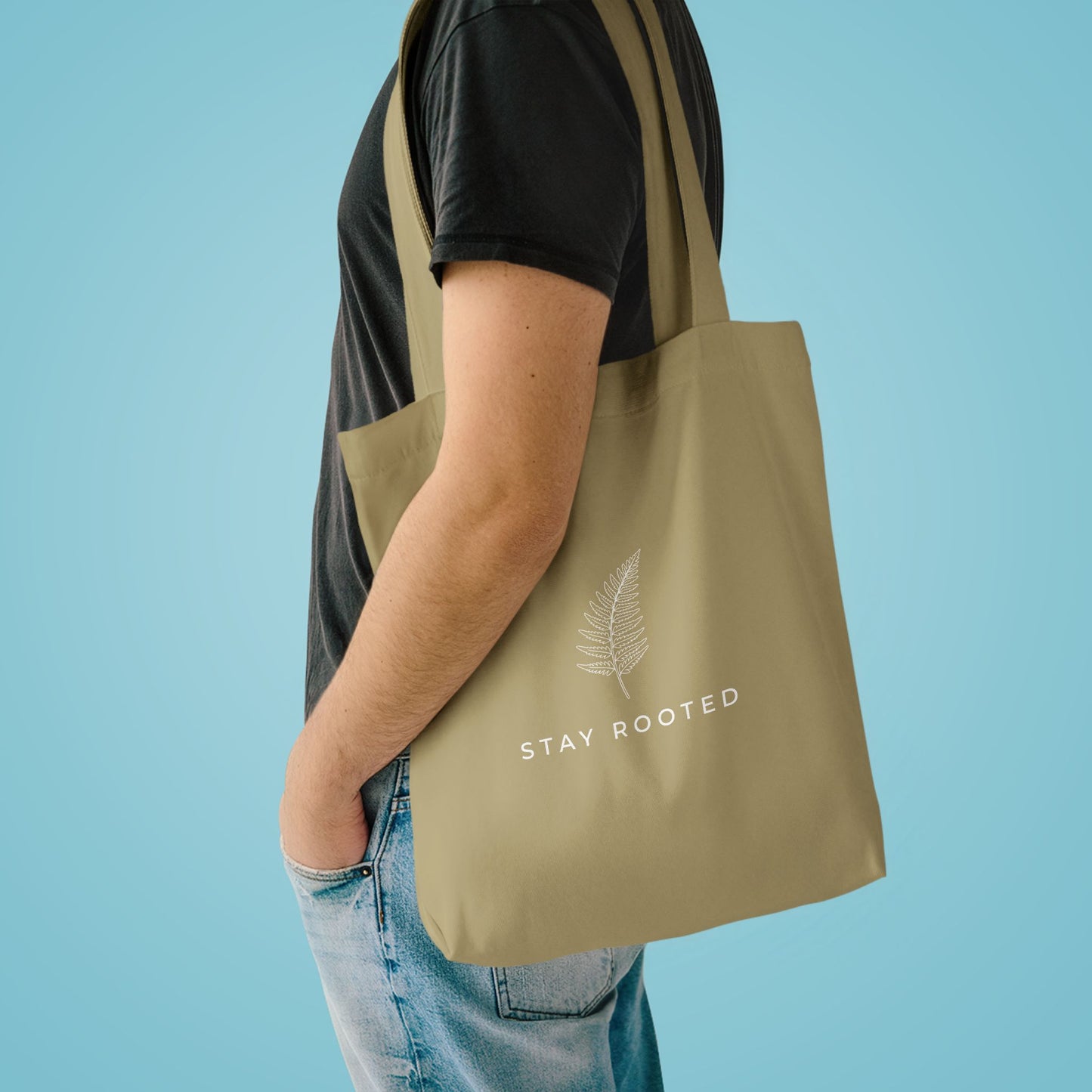 Stay Rooted Tote Bag — Minimal Fern Design Cotton Grocery & Market Bag