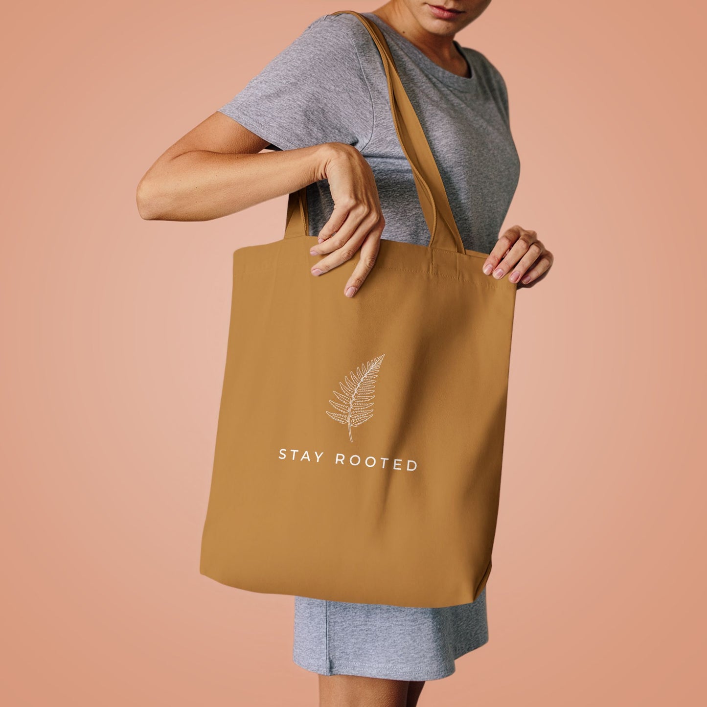 Stay Rooted Tote Bag — Minimal Fern Design Cotton Grocery & Market Bag
