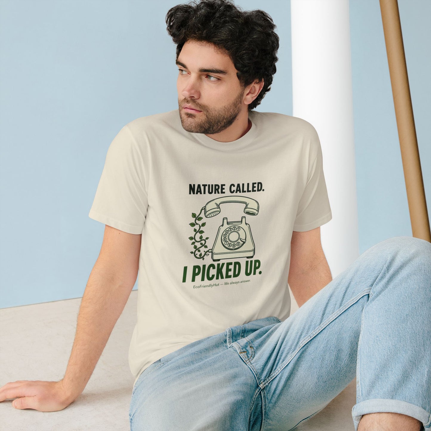 Nature Called T‑Shirt — “I Picked Up” Vintage Phone Eco Graphic Tee