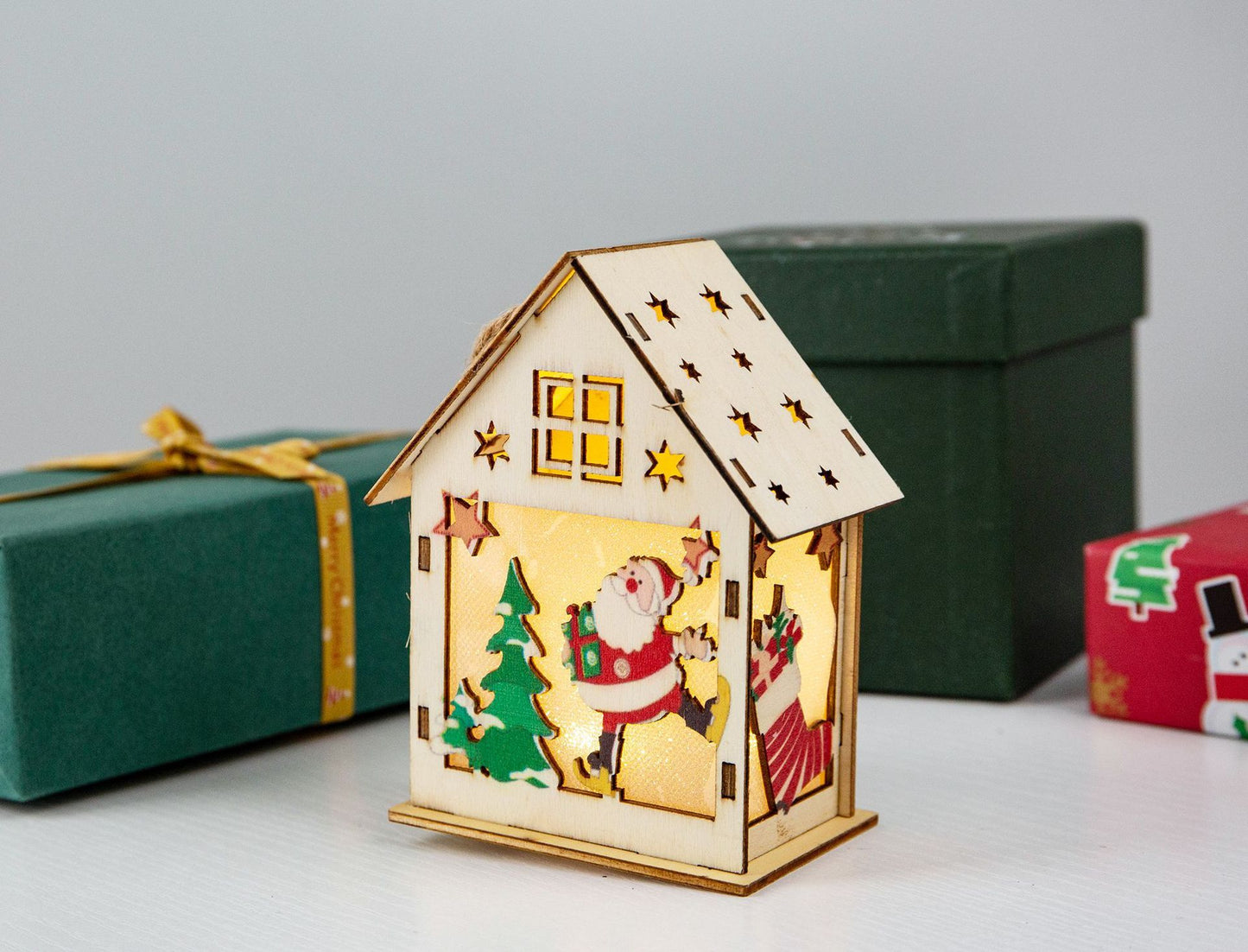 Christmas Decorations Wooden House Luminous Colored Cabin