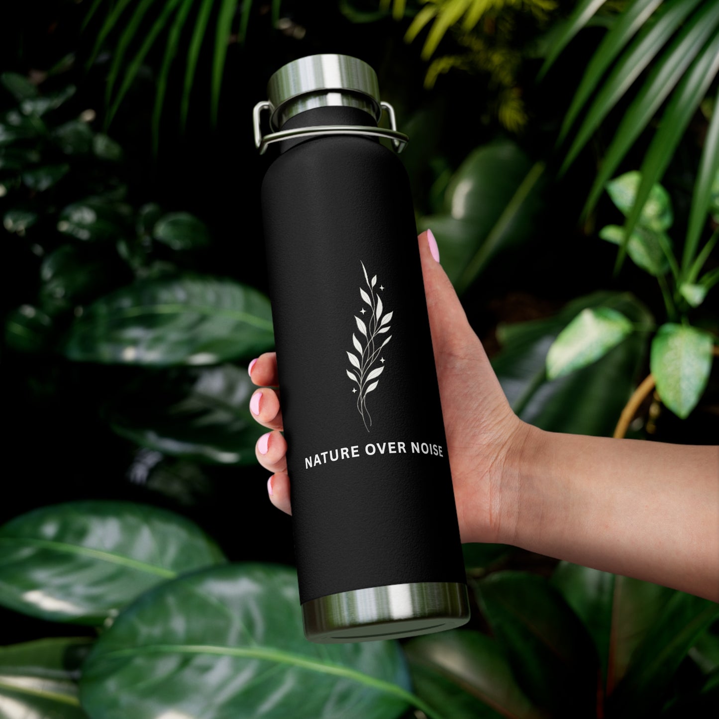 Nature Over Noise 22oz Vacuum Insulated Water Bottle — Stainless Copper-Lined Thermal Bottle