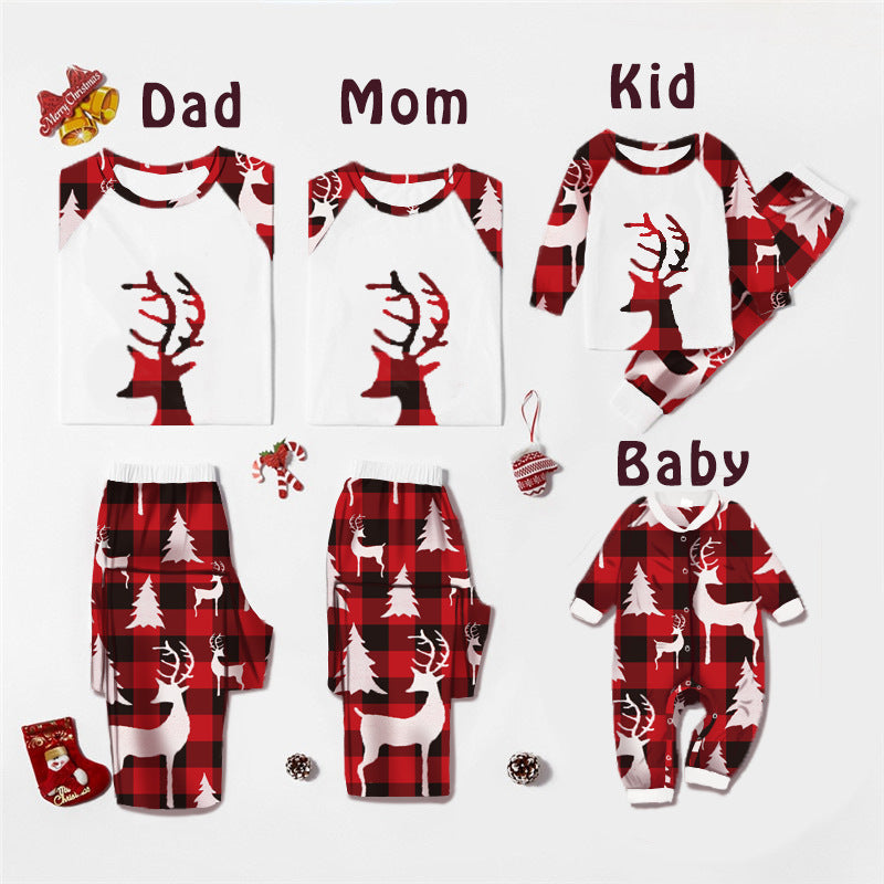 European And American Christmas Deer Head Print Parent-child Home Service Suit