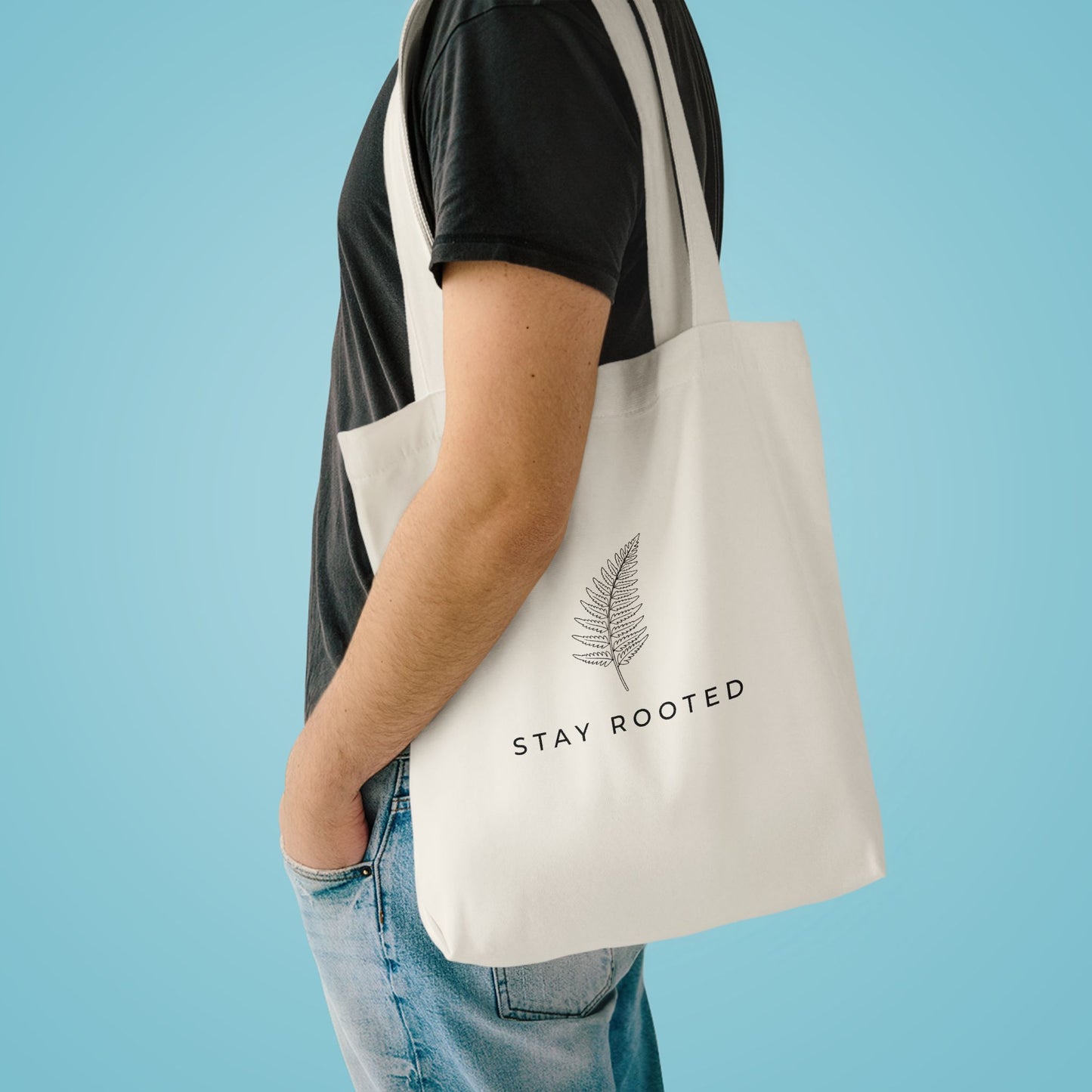 Stay Rooted Tote Bag — Minimal Fern Design Cotton Grocery & Market Bag