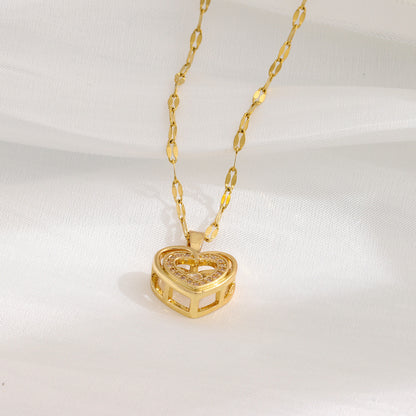 Double-layer Love Necklace With Rhinestones