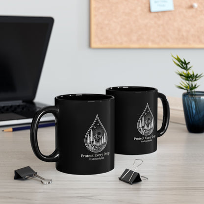 Protect Every Drop Black Mug – Eco-Friendly Water Conservation Coffee Cup