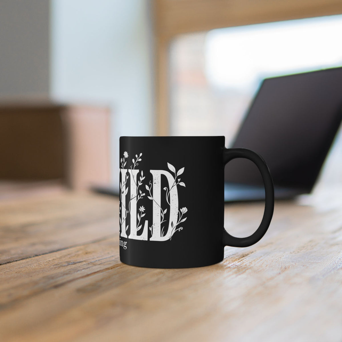 Ceramic Coffee Mug, Black Floral — 11oz/15oz