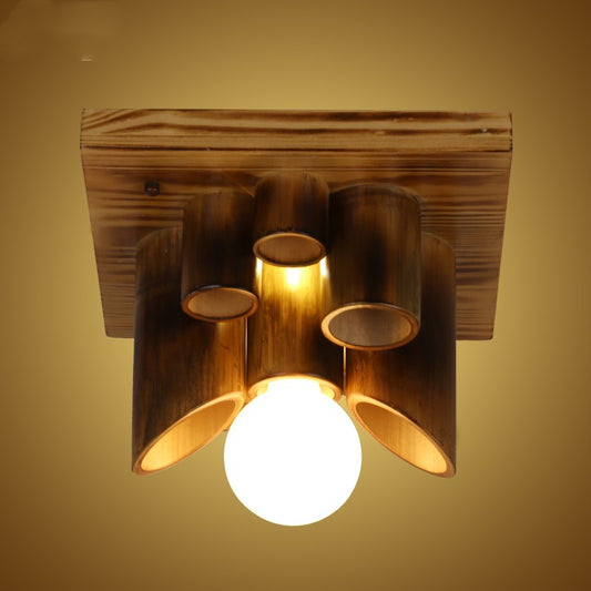 Wooden Bamboo Hemp Rope Ceiling Lamp