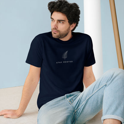 Stay Rooted Organic T-Shirt — Minimal Leaf Graphic, Natural Lifestyle Tee