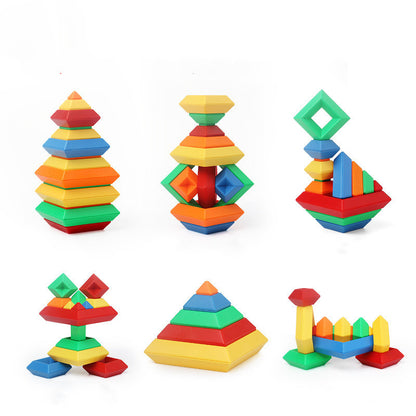 Kids Rainbow Tower Ring Wooden Jenga Color Cognitive Set