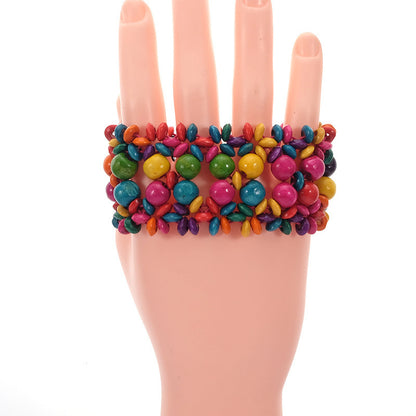 Woven Multilayer Hollow Wooden Bead Bracelet