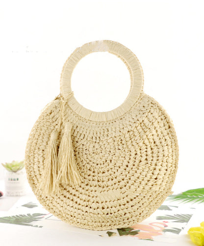 Tassel Fringe Straw Woven Round Hand Bag