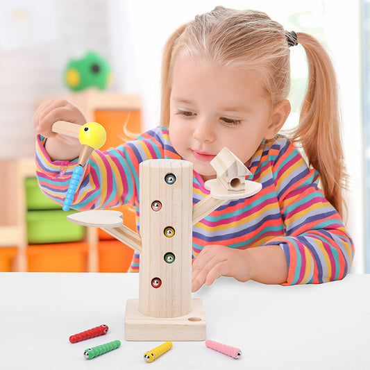 Wooden Magnetic Bird Catching Insect Game