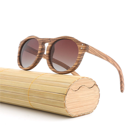 Round Wooden Sunglasses With Polarized Rivets