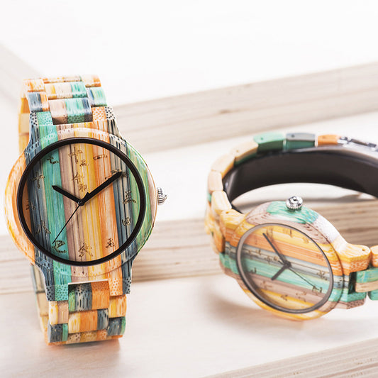 Carved Colorful Wooden Couple Watches