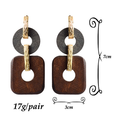 Wooden Hoop Geometric Shape Fashion Earrings