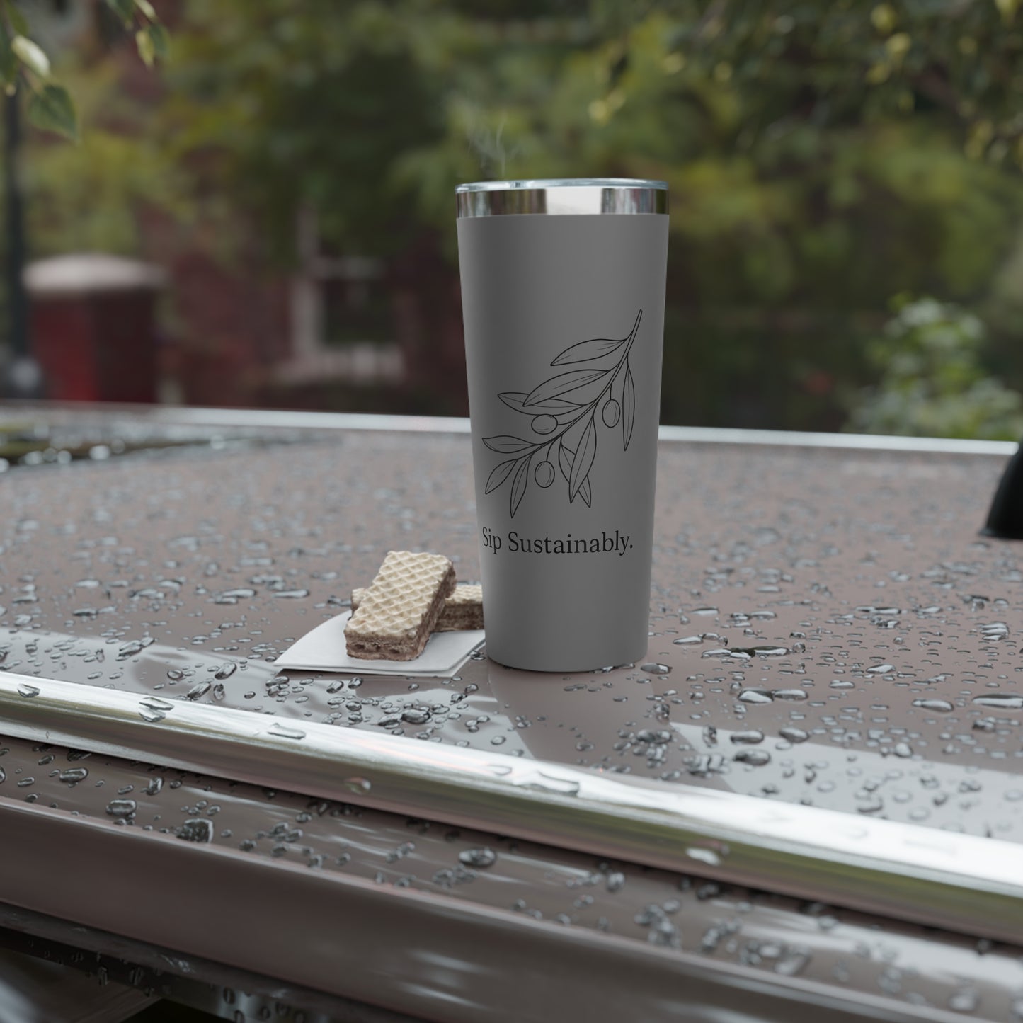 Eco Olive Branch 22oz Insulated Tumbler — "Sip Sustainably"
