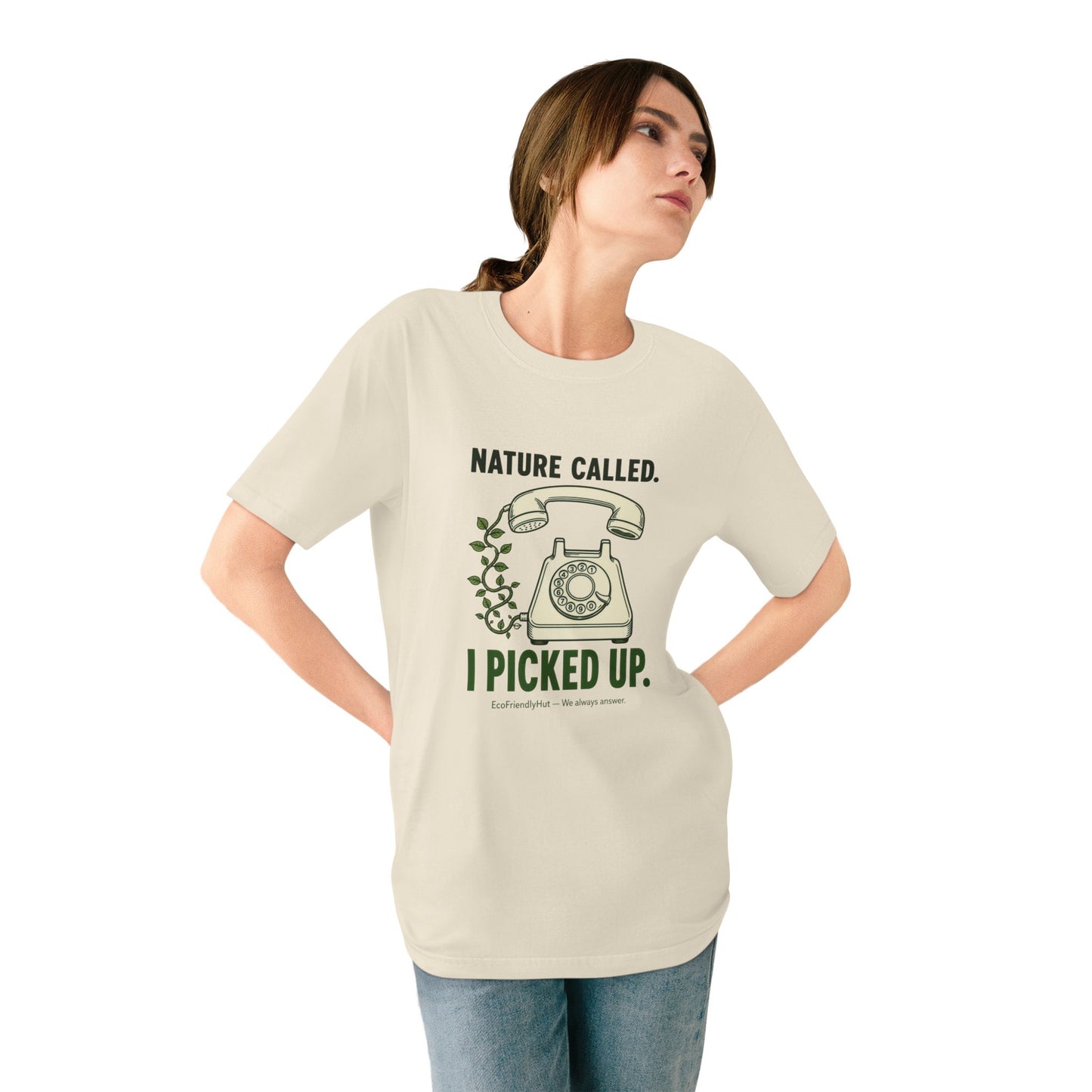 Nature Called T‑Shirt — “I Picked Up” Vintage Phone Eco Graphic Tee