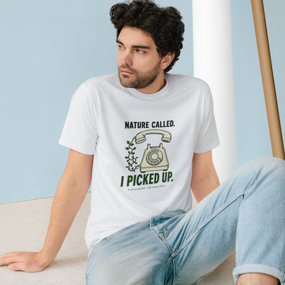 Nature Called T‑Shirt — “I Picked Up” Vintage Phone Eco Graphic Tee