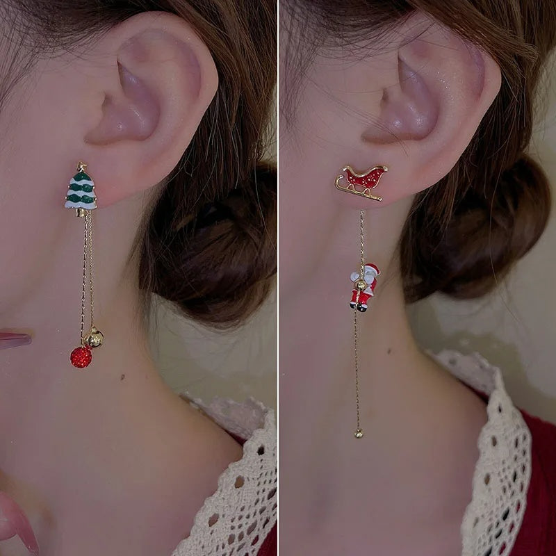 Moving Santa Claus Long Tassel Earrings