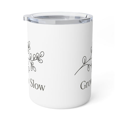 Insulated Coffee Mug — "Grow Slow" Minimal Botanical 10oz Travel Tumbler