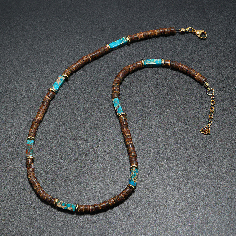 Vintage Bohemian Ethnic Style Coconut Shell Wooden Bead Natural Stone Necklace