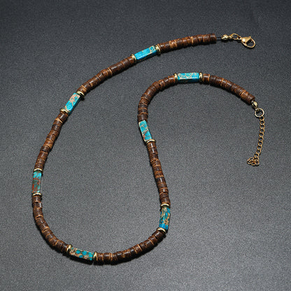 Vintage Bohemian Ethnic Style Coconut Shell Wooden Bead Natural Stone Necklace