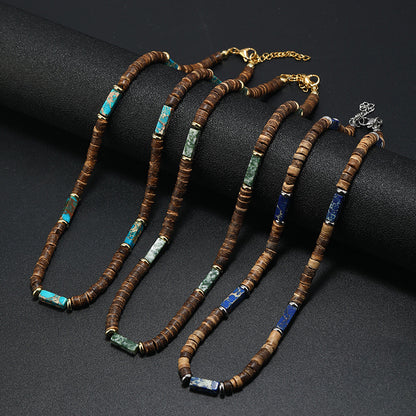 Vintage Bohemian Ethnic Style Coconut Shell Wooden Bead Natural Stone Necklace