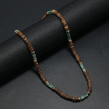Vintage Bohemian Ethnic Style Coconut Shell Wooden Bead Natural Stone Necklace