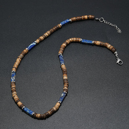 Vintage Bohemian Ethnic Style Coconut Shell Wooden Bead Natural Stone Necklace