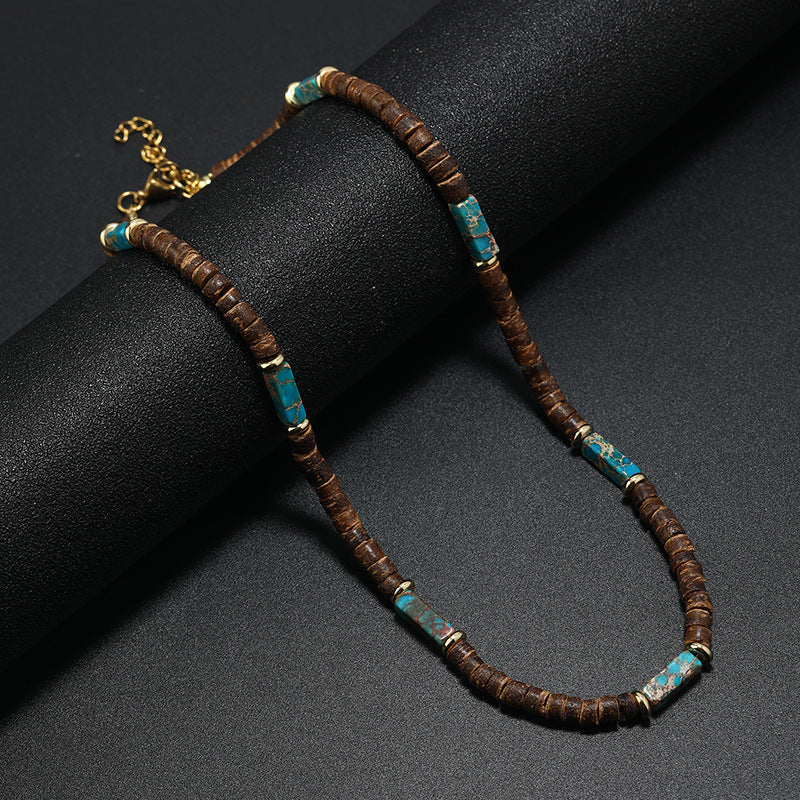 Vintage Bohemian Ethnic Style Coconut Shell Wooden Bead Natural Stone Necklace