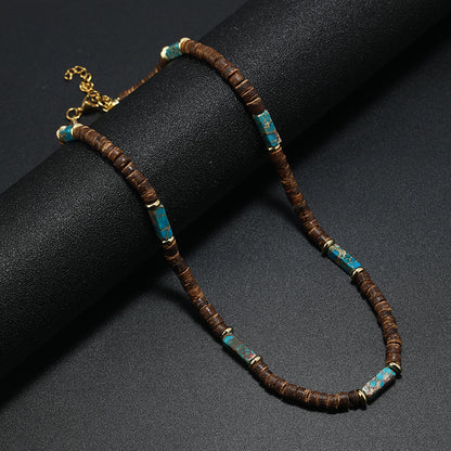 Vintage Bohemian Ethnic Style Coconut Shell Wooden Bead Natural Stone Necklace