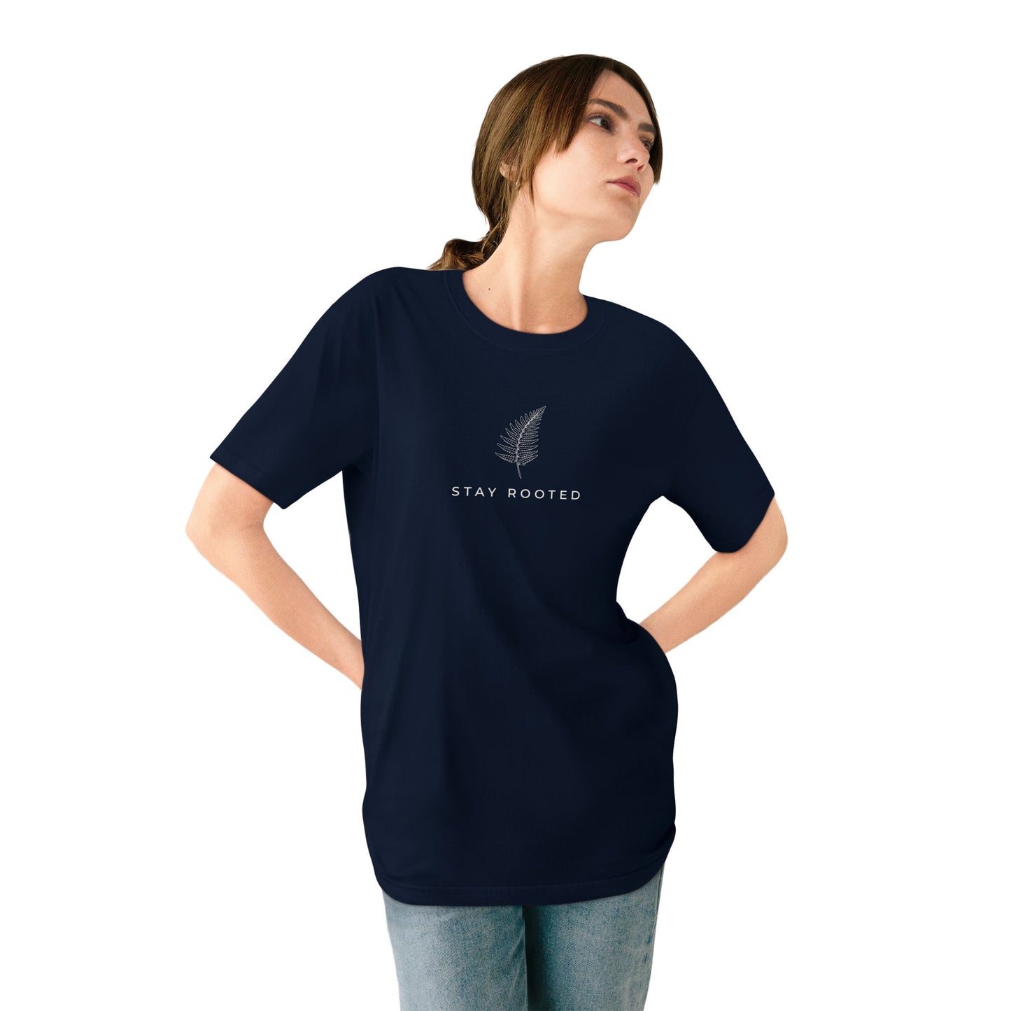Stay Rooted Organic T-Shirt — Minimal Leaf Graphic, Natural Lifestyle Tee