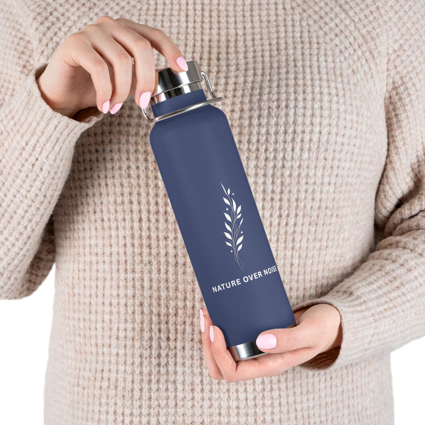 Nature Over Noise 22oz Vacuum Insulated Water Bottle — Stainless Copper-Lined Thermal Bottle