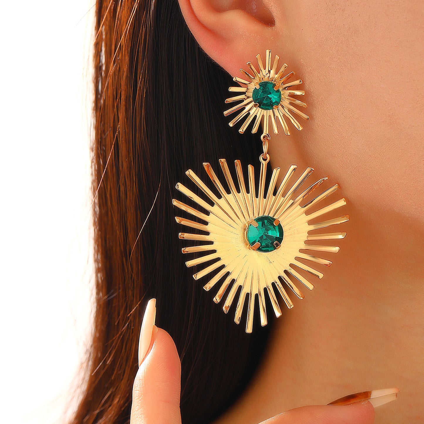 Bohemian Sunflower Heart-shaped Earrings With Rhinestone