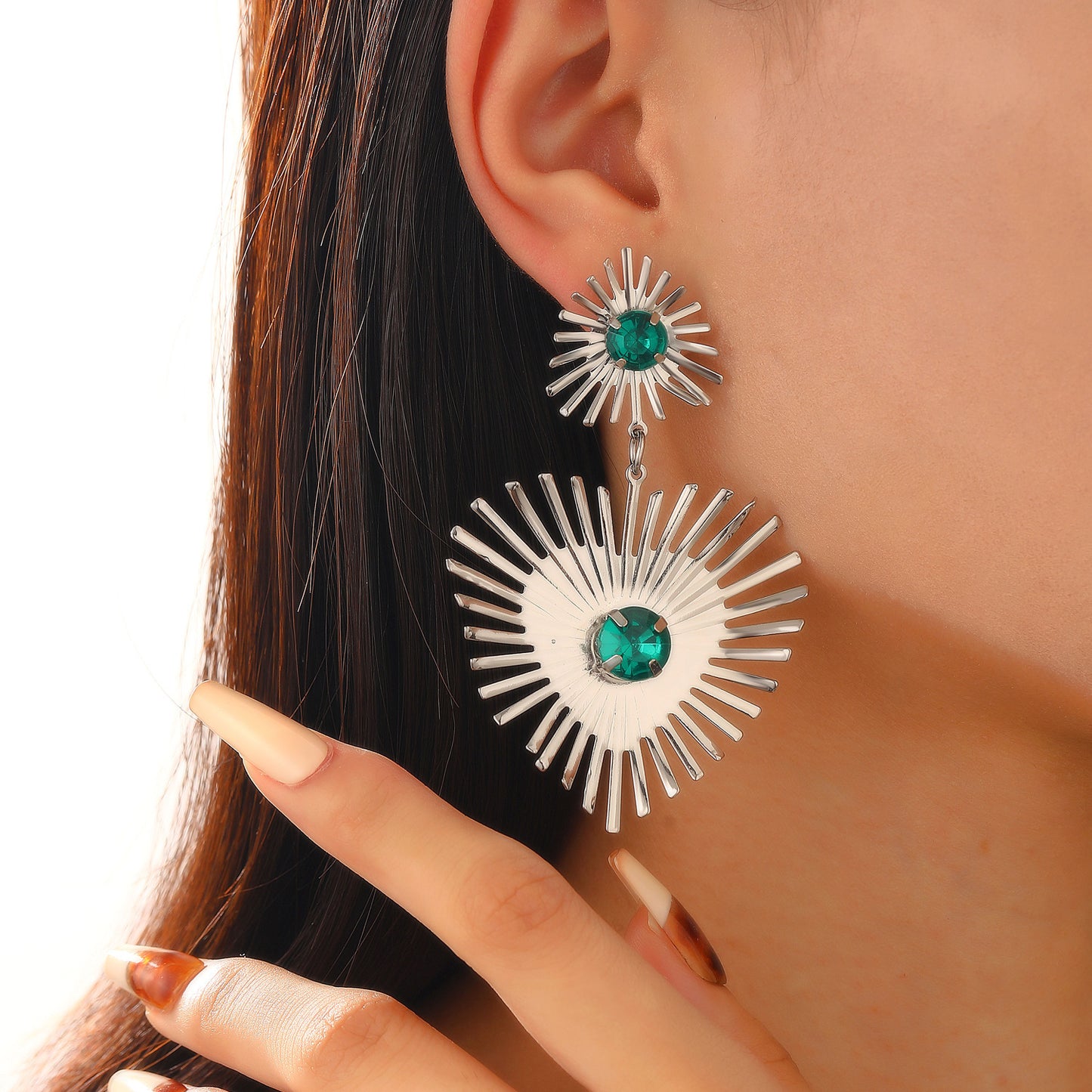 Bohemian Sunflower Heart-shaped Earrings With Rhinestone