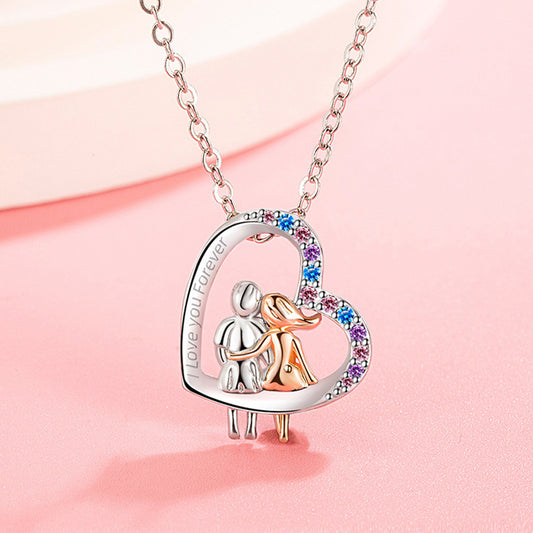 Love Couple Necklace With Colorful Rhinestones