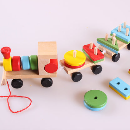 Wooden Train Three-section Tractor Toy Children's Intelligence Puzzle Toys
