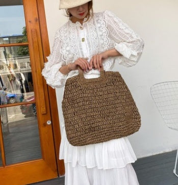 Wooden Handle Woven Bag