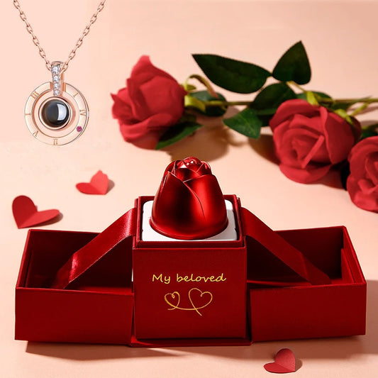 Hot Valentine's Day Metal Rose Jewelry Gift Box Necklace